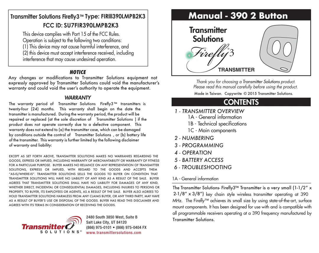 Liftmaster 81LM, Sears Craftsman Compatible - 390MHz Firefly Keychain Remote 2-Button