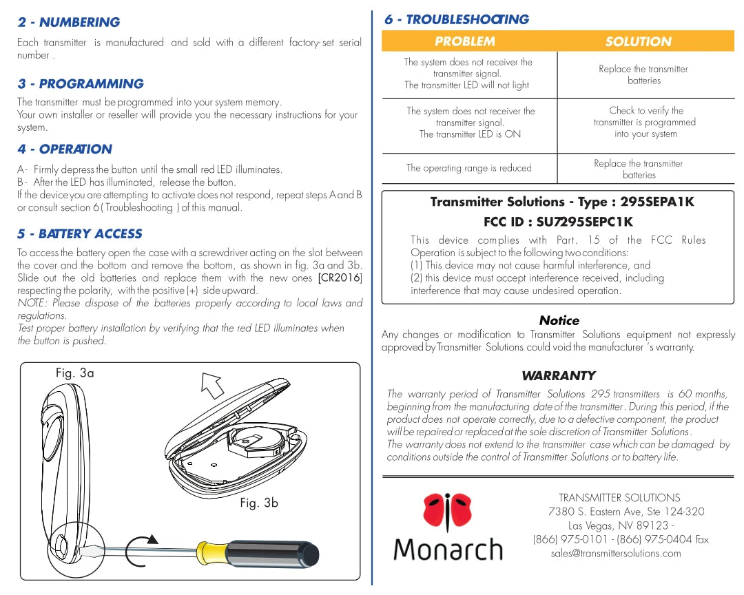 Sentex AUTOKey Compatible - 295MHz Monarch Keychain Remote 1-Button