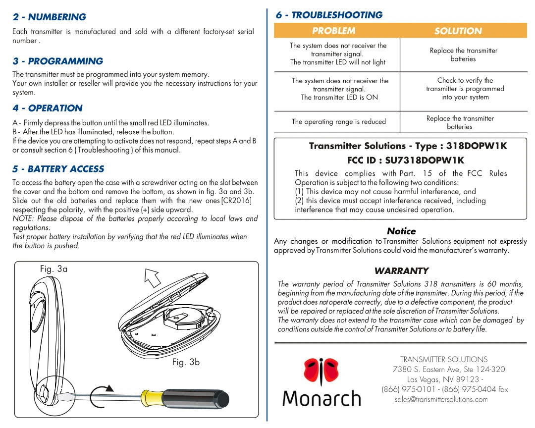 DoorKing MicroCLIK 8066-080 Compatible - 318MHz Monarch Keychain Remote 1-Button 318DOPW1K