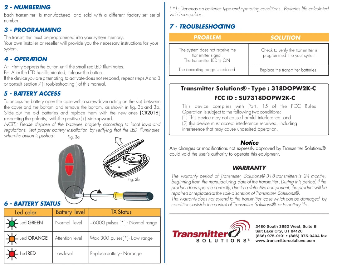 DoorKing MicroCLIK 8067-080 Compatible - 318MHz Monarch Keychain Remote 2-Button 318DOPW2K