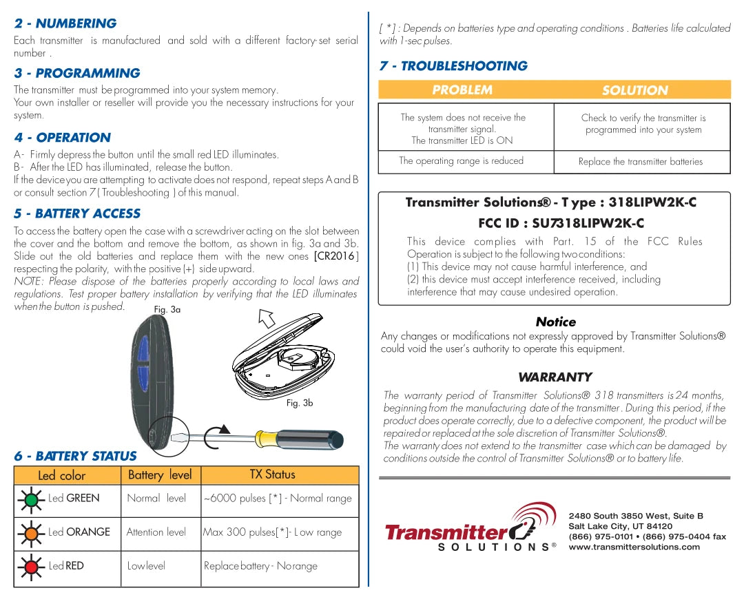 Linear ACT-31B ACT-21B Compatible - 318MHz Monarch Keychain Remote 2-Button 318LIPW2K