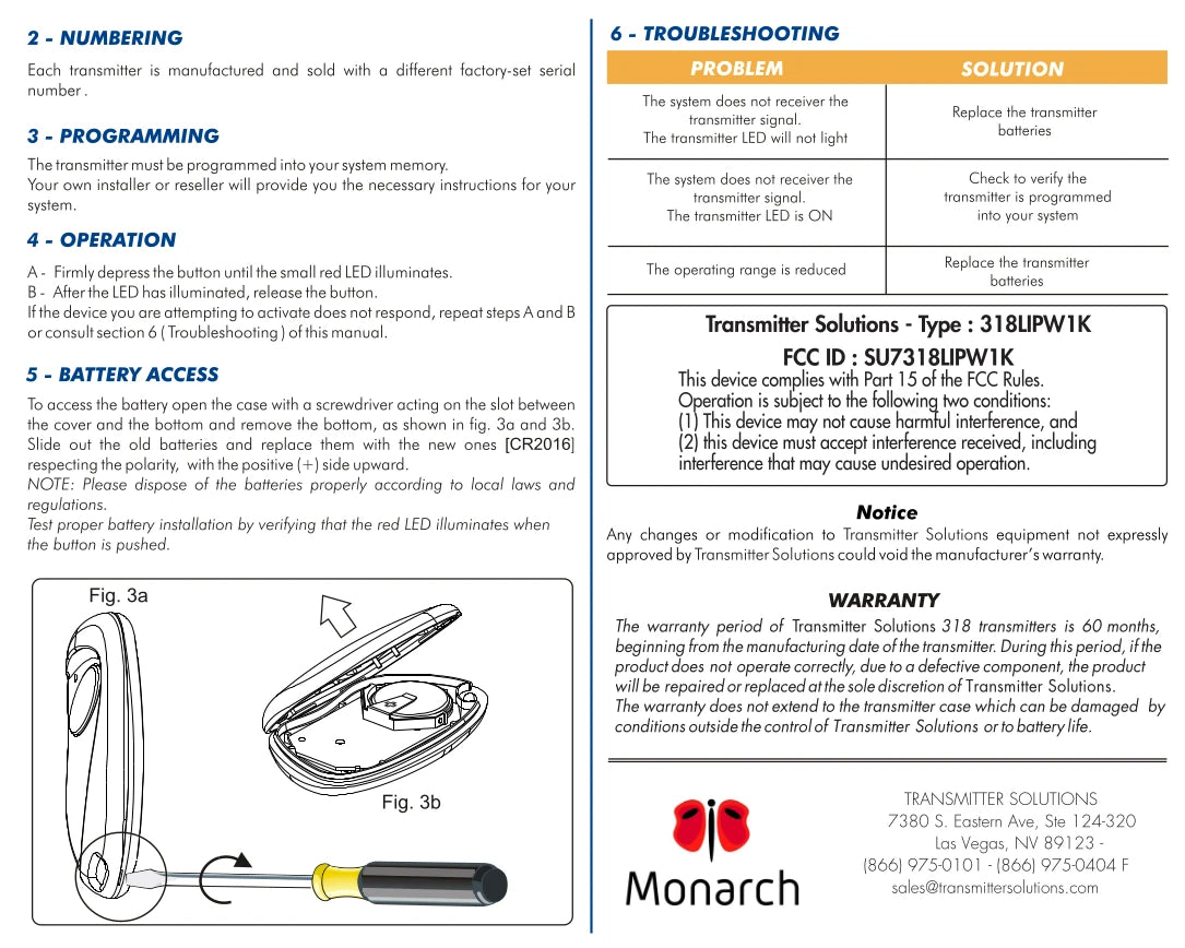 Linear ACT-31B ACT-21B Compatible - 318MHz Monarch Keychain Remote 1-Button 318LIPW1K